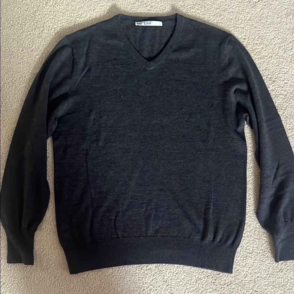 Mr Turk 100% Merino Wool Men's Gray V-Neck Sweater Large